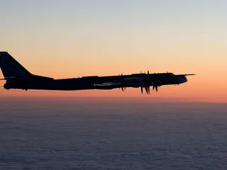 Venäjän strateginen pommikone Tupolev Tu-95 Suomenlahden yllä 2014.
