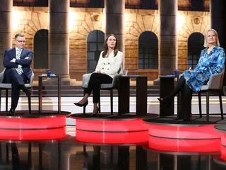 MTV:n tentissä Petteri Orpo (kok), Sanna Marin (sd) ja Riikka Purra (ps).