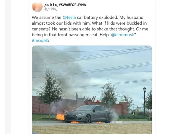 Tesla Caught Fire In The Middle Of The Ride Battery Exploded