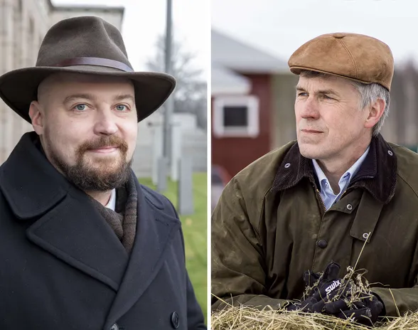 Kansanedustaja Mikka Kärnän (vasemmalla) ehdotus kannabiksen laajasta viljelystä Suomessa saa alustavaa tukea MTK:n Juha Marttilalta.