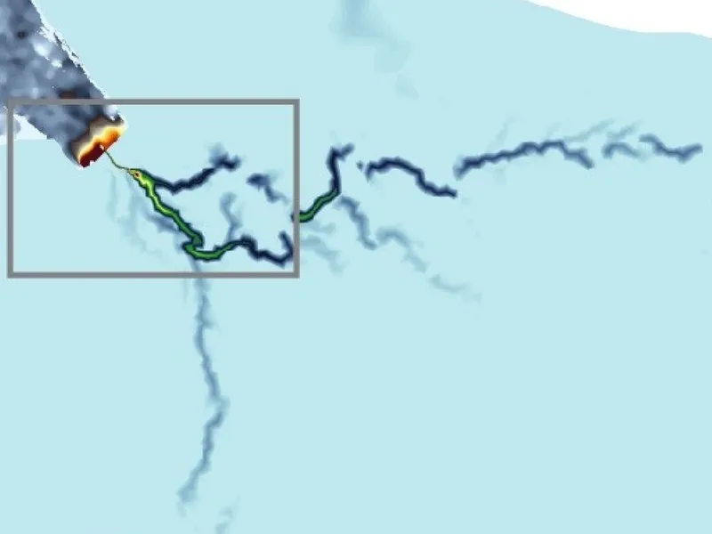 Tutkamittausten paljastama joki Etelämantereen alla.