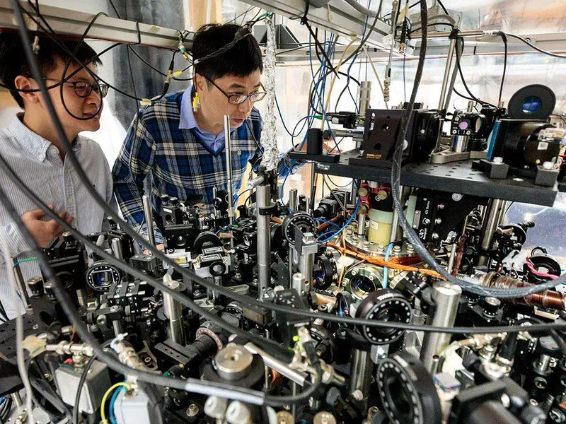 Tutkimuksen kirjoittajat Zhendong Zhang (vas.) ja professori Cheng Chin tekivät läpimurron ja saivat todisteita ”kvanttisuperkemiasta”.
