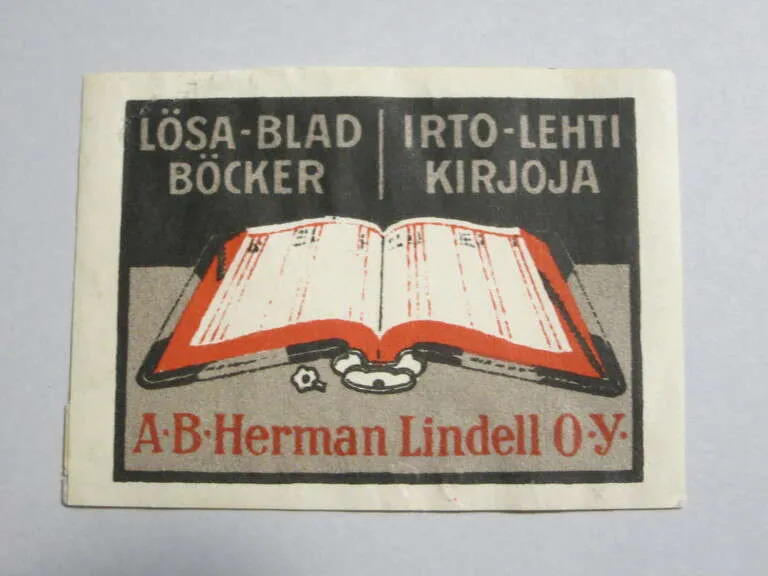 B. Herman Lindell O.Y. – irto-lehtikirjoja”. Kuvassa reklaamimerkki, kirjeensulkija noin 1910-luvulta.