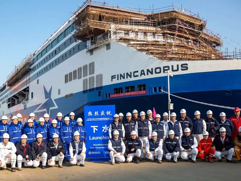 Finnlinesin uusin ropax-alus Finncanopus rakennettiin Kiinassa Weihain telakalla.