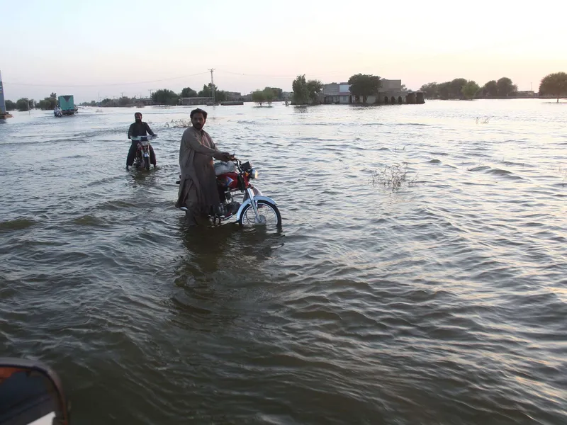 Tämä tulvakuva on lokakuulta Sindhin maakunnassa sijaitsevasta Shahin kaupungista Pakistanista.
