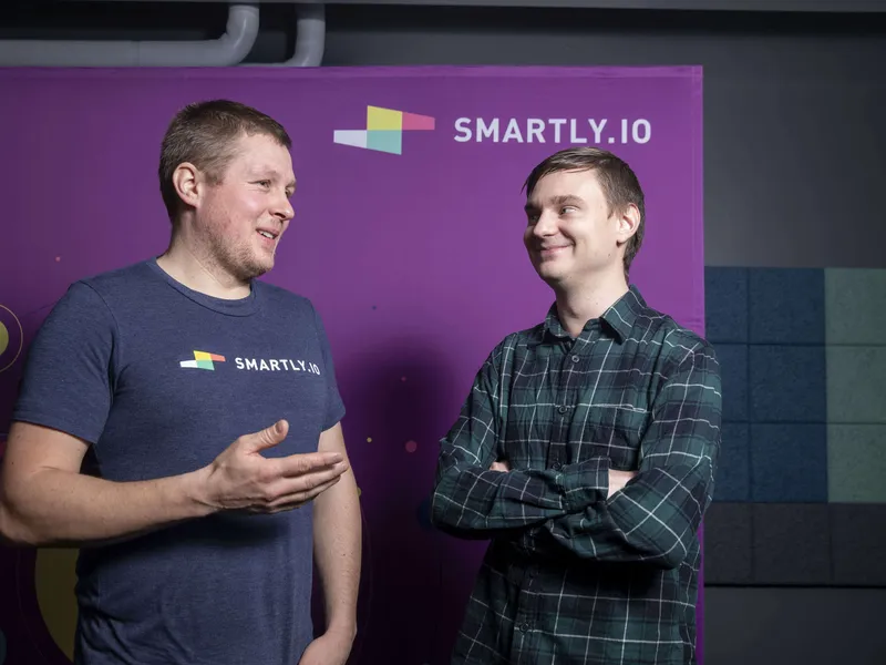 Smartly.io:n toimitusjohtaja Kristo Ovaska ja perustajakumppani Tuomo Riekki.