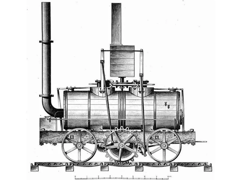 Blenkinsopin ratasvetoinen höyryveturi Salamanca kuljetti hiiliä Middletonin ja Leedsin välisellä 1810-luvulla.