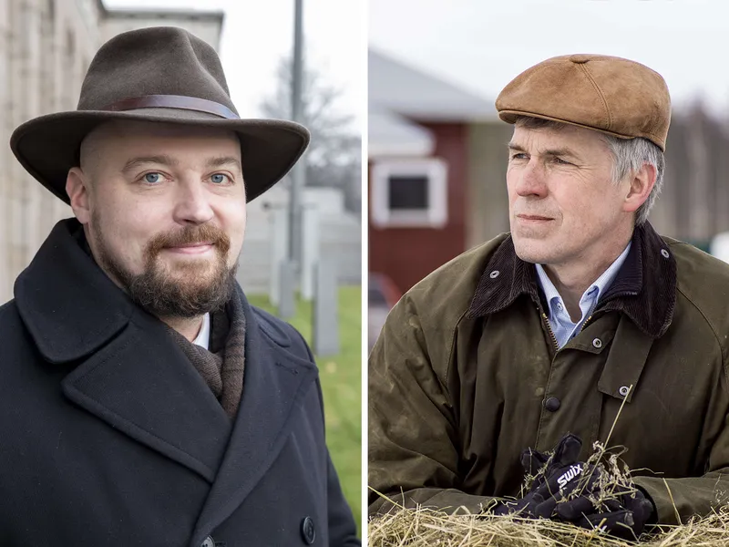Kansanedustaja Mikka Kärnän (vasemmalla) ehdotus kannabiksen laajasta viljelystä Suomessa saa alustavaa tukea MTK:n Juha Marttilalta.