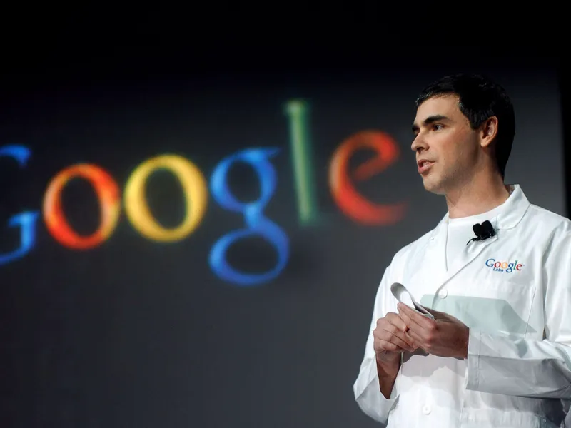 Kuvassa Googlen perustaja Larry Page vuonna 2006 pitämässä puhetta Consumer Electronics Show -messuilla Las Vegasissa.