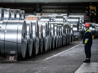 Työntekijä esitteli terästuotantoa Saksan presidentille Thyssenkruppin tehtaalla Duisburgissa toukokuussa 2023.
