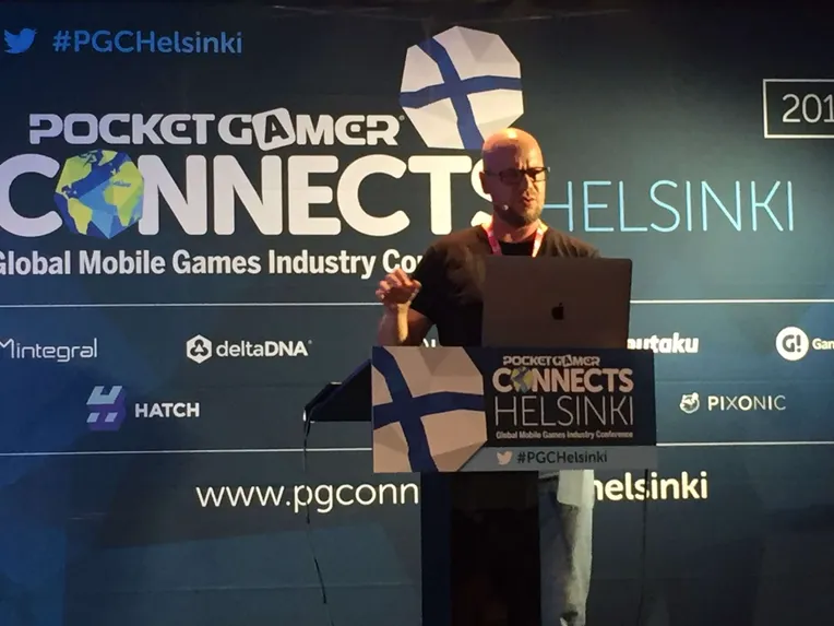 Futureplayn toimitusjohtaja Jami Laes puhui Helsingissä järjestetyssä PocketGamer -konferenssissa.