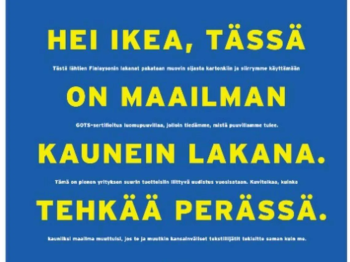 Finlayson haastoi Ikean Helsingin Sanomien etusivulla, Ikea kuittasi  somessa | Kauppalehti