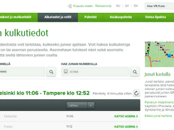 junat dy kartta Yle: VR:n Juna kulkee  sovellus ei tiedä miten juna kulkee | Tivi