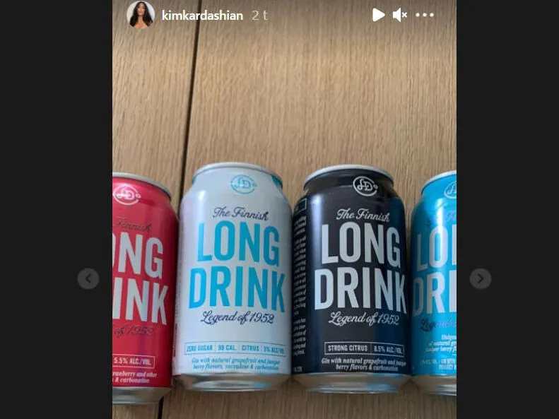 Kim Kardashian mainostaa The Long Drink Companyn valmistamaa lonkeroa Instagramissa.