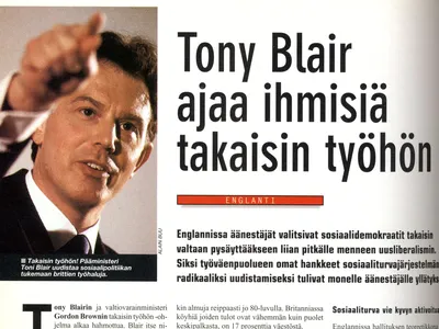 Vuonna 1997 Britannian pääministeriksi noussut Tony Blair uudisti voimakkaasti työväenpuoluetta modernimpaan suuntaan. Blairin pääministeriys kesti 10 vuotta.
