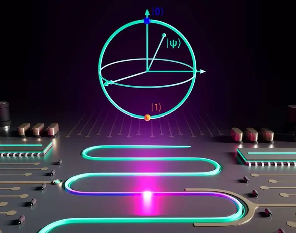 Taiteellinen näkemys unimon-kubitista kvanttiprosessorissa.