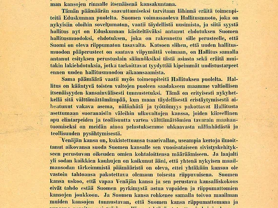 Eduskunnassa käytiin tiukka vääntö 100 vuotta sitten: Itsenäisyysjulistus  meni läpi äänin 100–88 | Uusi Suomi