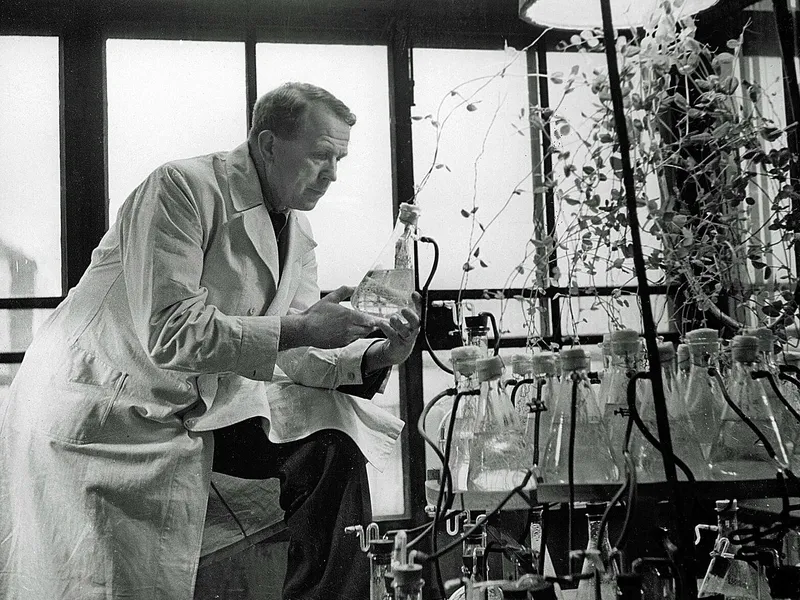 Kemisti Artturi Ilmari Virtanen biokemiallisessa laboratoriossaan. AIV-rehun keksijä sai Nobelin palkinnon vuonna 1945.