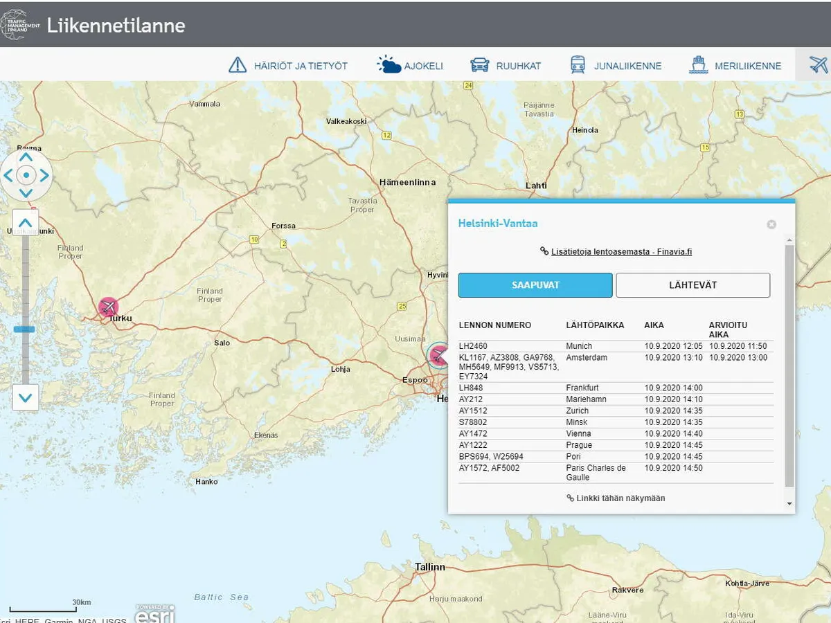 Liikennetilanne-palvelu näyttää nyt myös lentotiedot | Tivi