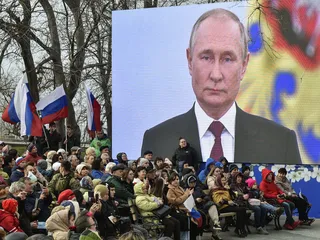 Venäjän presidentti Vladimir Putin on viikonloppuna vieraillut Krimillä ja Venäjän miehittämässä Mariupolin kaupungissa. Kuva Sevastopolista.