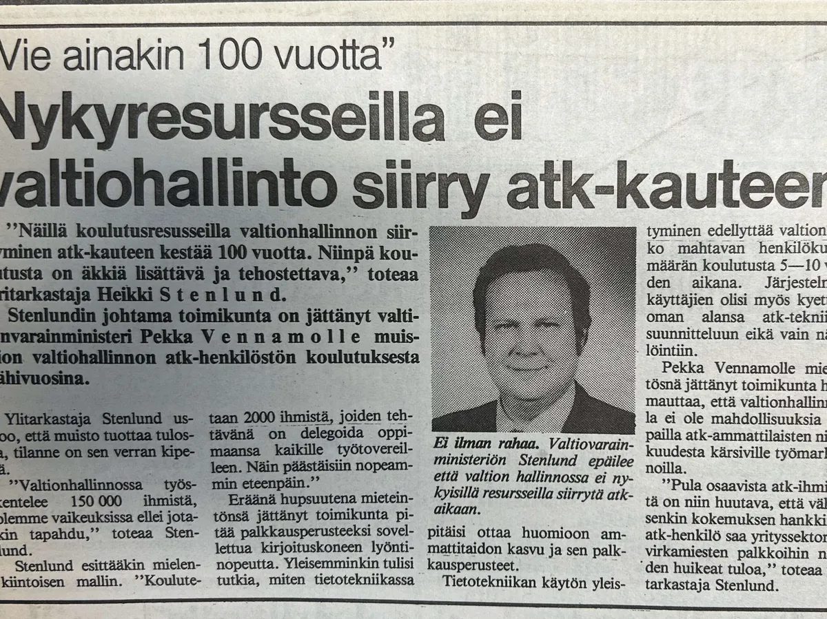 Tivi 40 Vuotta Sitten: ”valtion Siirtyminen Atk-kauteen Kestää 100 ...