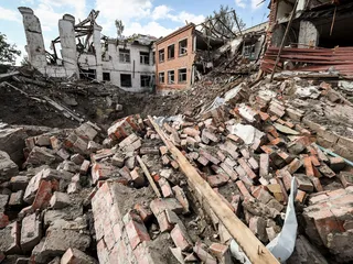 Tuhottu koulurakennus Orih’ivissa Zaporižžjan alueella.