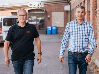Cervi on viime vuosina tehnyt useita yritysostoja, sanovat kehitysjohtaja Karl Jensen (vas) ja toimitusjohtaja Petri Valve.