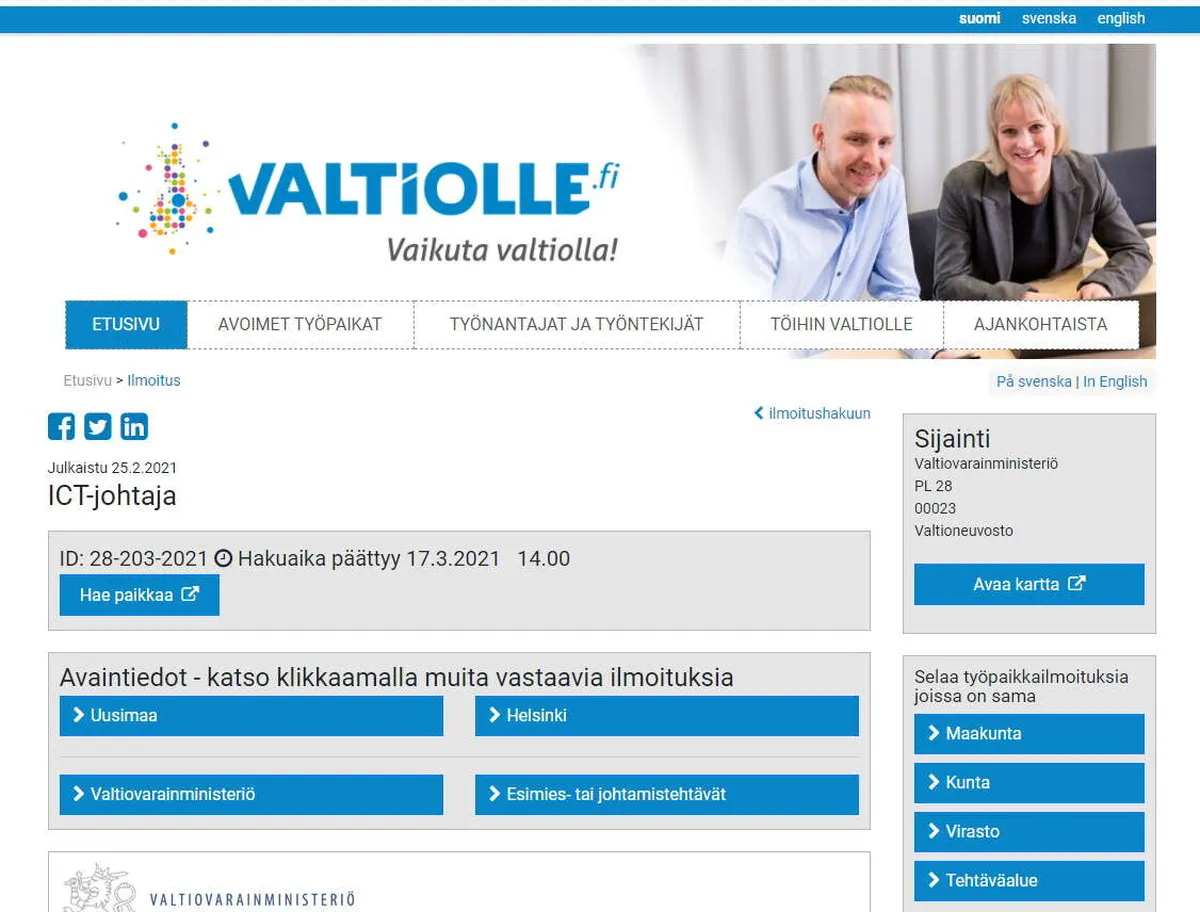 Valtion Ict-johtaja Vaihtuu | Tivi