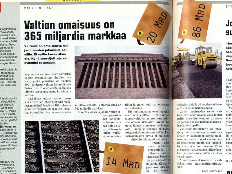 Suomen valtio vahvistu syyskuussa 1998 ensimmäisen virallisen taseensa. Miljardeja kertyi markka-aikana pitkä rivi.