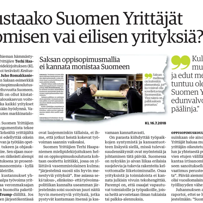 Mielipide: Yrittäjien Pentikäinen vastaa kritiikkiin: 