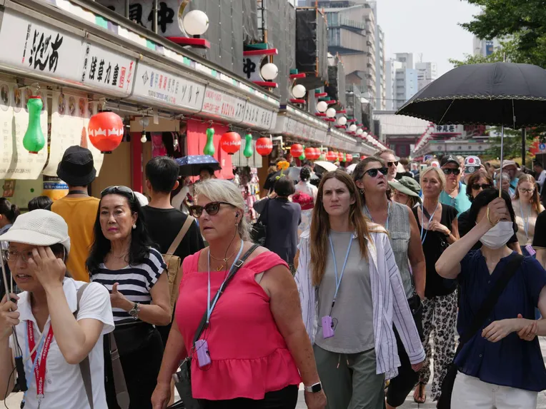 In Japan, the streets are already busy enough due to the development of tourism. Street view of Asakusa in Tokyo.