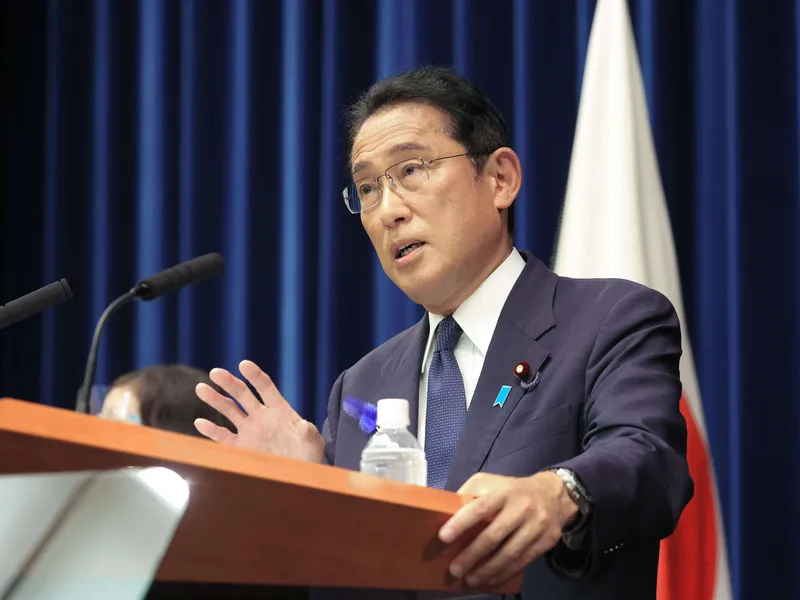 Japanin pääministeri Fumio Kishida pitämässä lehdistötilaisuutta 14. heinäkuuta.