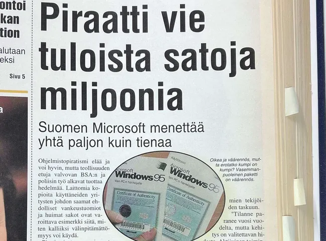 Suomen Microsoft menettää yhtä paljon kuin tienaa” – Tivi 25 vuotta sitten:  piratismi syö satojen miljoonien tulot | Tivi