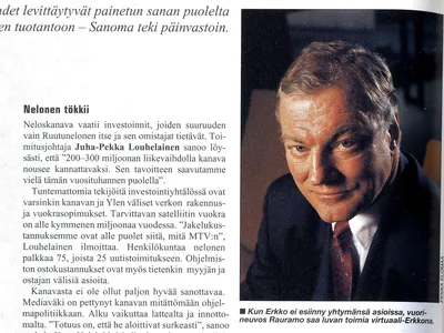 Vuonna 1997 Talouselämässä arvuuteltiin Aatos Erkon seuraajaa. Erkko eli vuoteen 2012, mutta jätti hallituksen puheenjohtajuuden jo vuosia aiemmin Jaakko Rauramolle (kuvassa).